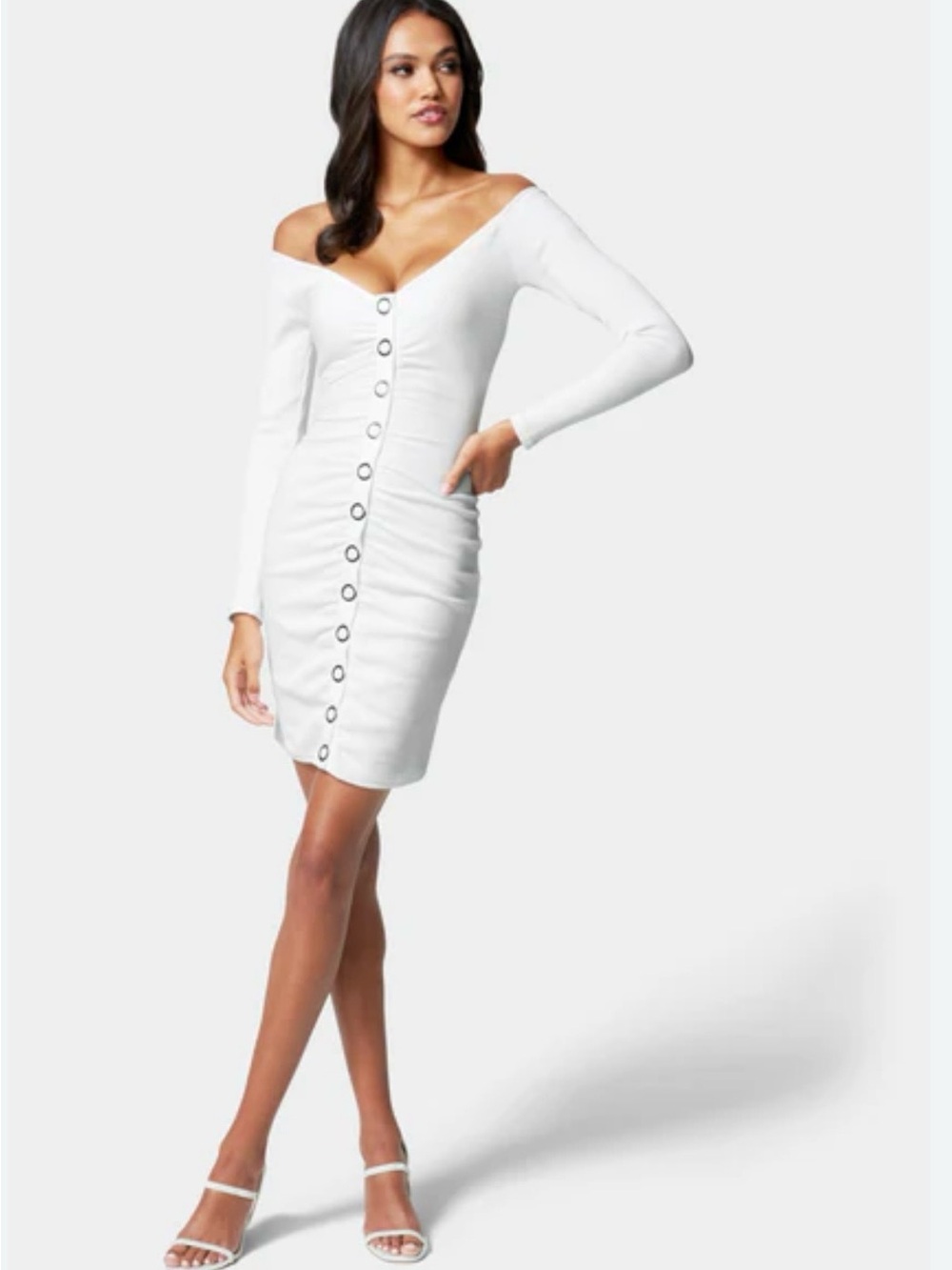 Bebe rib knit snap jersey dress